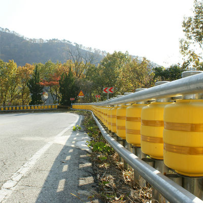 Barrera de rodillos de acero amarillo para carreteras con acabado galvanizado y recubierto de polvo