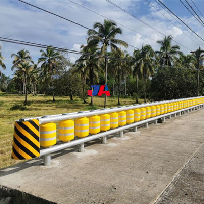 Barrera de rodillos de seguridad vial con diseño de doble barril y recubrimiento galvanizado en caliente